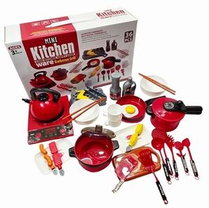 36pcs Kids Mini Kitchen Playset Cooking BBQ Grill Toy Set w/ Accessories
